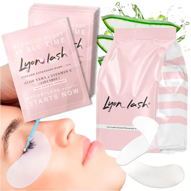 100 paires de patches gel sous-oeil Lyon Lash – Aloe Vera, sans peluches, adhérence fiable
