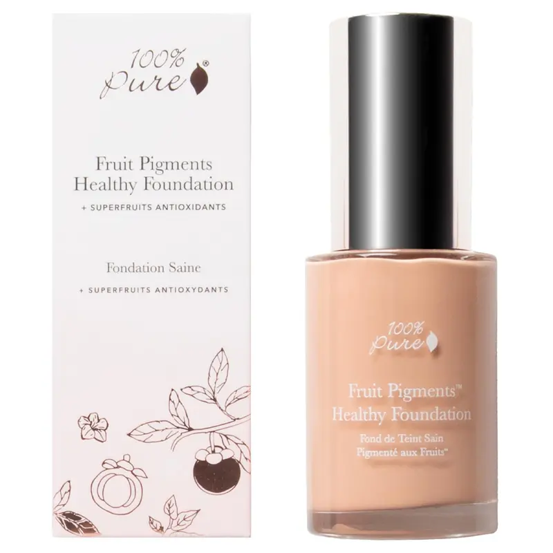 100% PURE Fond de Teint Healthy – Finition Liquide Matte, Vegan, Teinte Sable Clair-Moyen