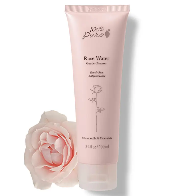 100% PURE Gel Nettoyant à l’eau de rose – Hydratant et Doux avec Camomille et Calendula | végane | 100 ml | Fabriqué aux États-Unis