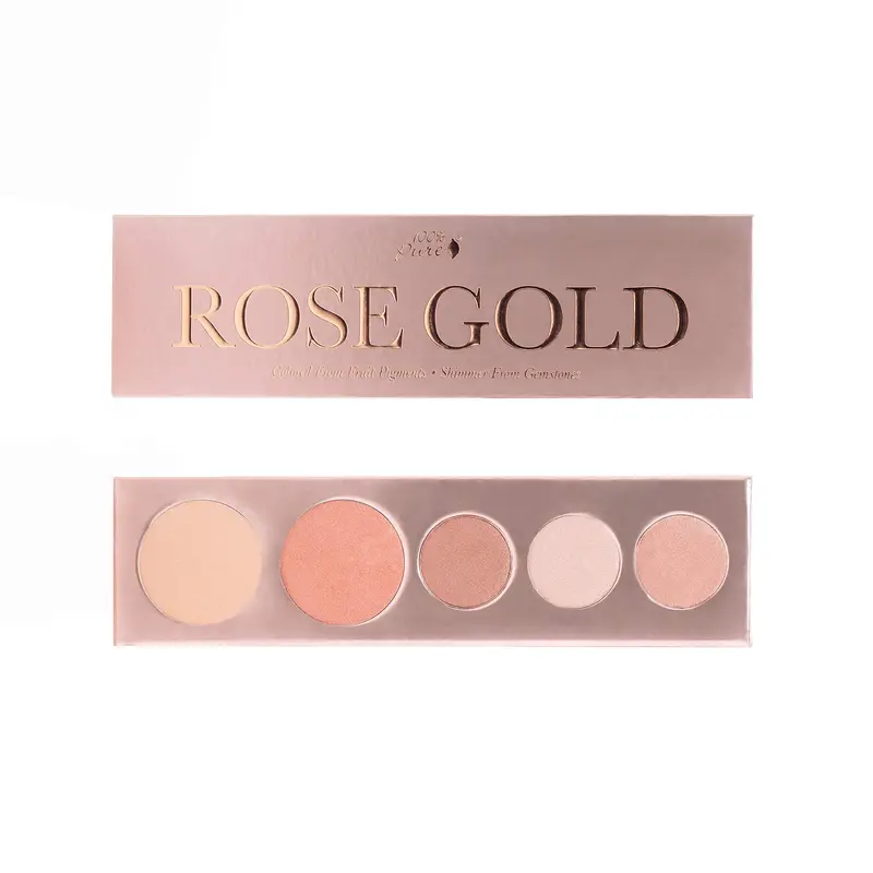 100% PURE Palette Rose Doré – 3 ombres, blush et illuminateur, végane et sans cruauté