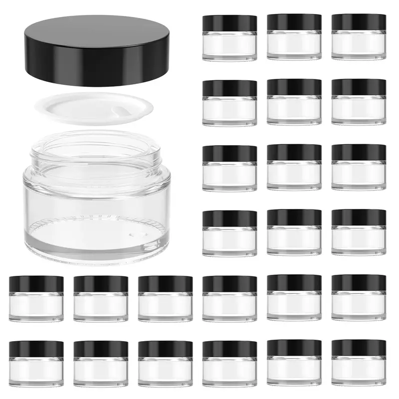 11 Hoa Kinh – Bocaux en Verre 1oz avec Couvercle Noir, Lot de 40 Contenants Transparent Pour Cosmétiques en Voyage