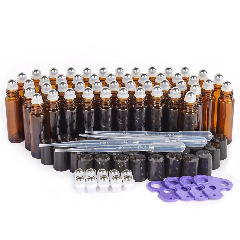 11 Hoa Kinh Bouteilles Roll-On Ambre 10 ml — Lot de 48, Verre Protégé UV et Boules Inox