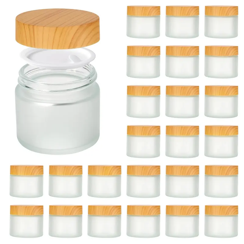 11 Hoa Kinh – Lot de 24 Bocaux Verre Dépoli 2oz (60 ml) avec Couvercle Bois