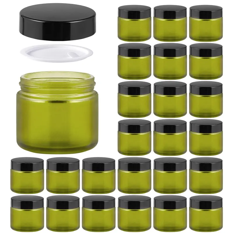 11 Hoa Kinh – Lot de 24 Bocaux Verre Vert 60 ml avec Couvercle Noir Hermétique