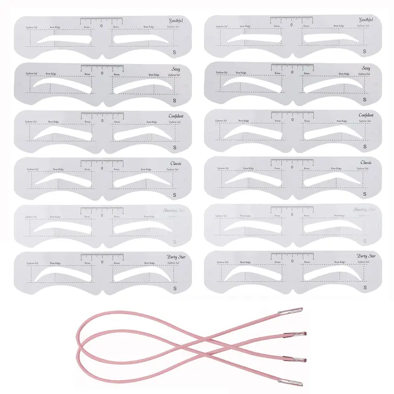 12 Pièces de Gabarits Sourcils Réutilisables – 6 Modèles avec Bande Élastique pour Débutants | Ohlove