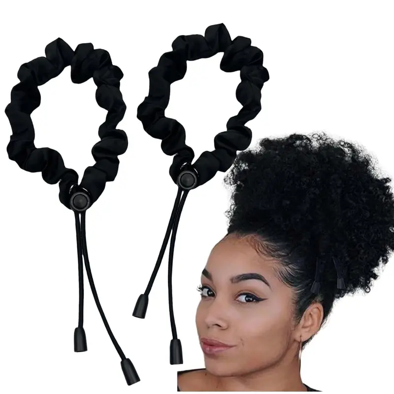 2 pièces chouchous satin ajustables – elastiques cheveux satin pour femmes et filles (noir)