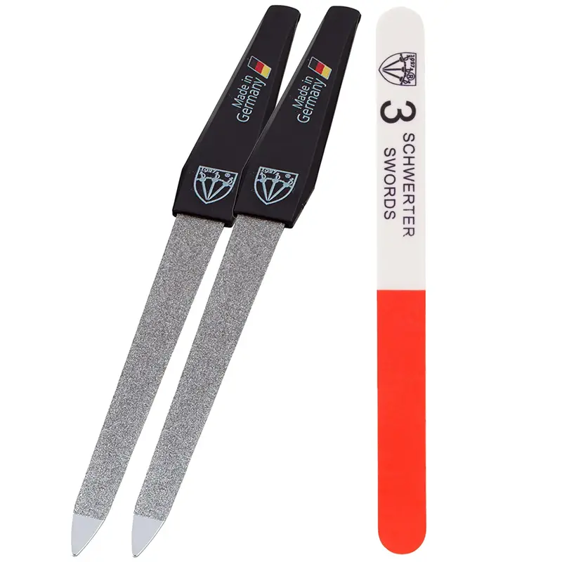 3 Swords Germany – Ensemble lime à ongles saphir métal 2 pièces + tampon 3-en-1, fabriqué à Solingen