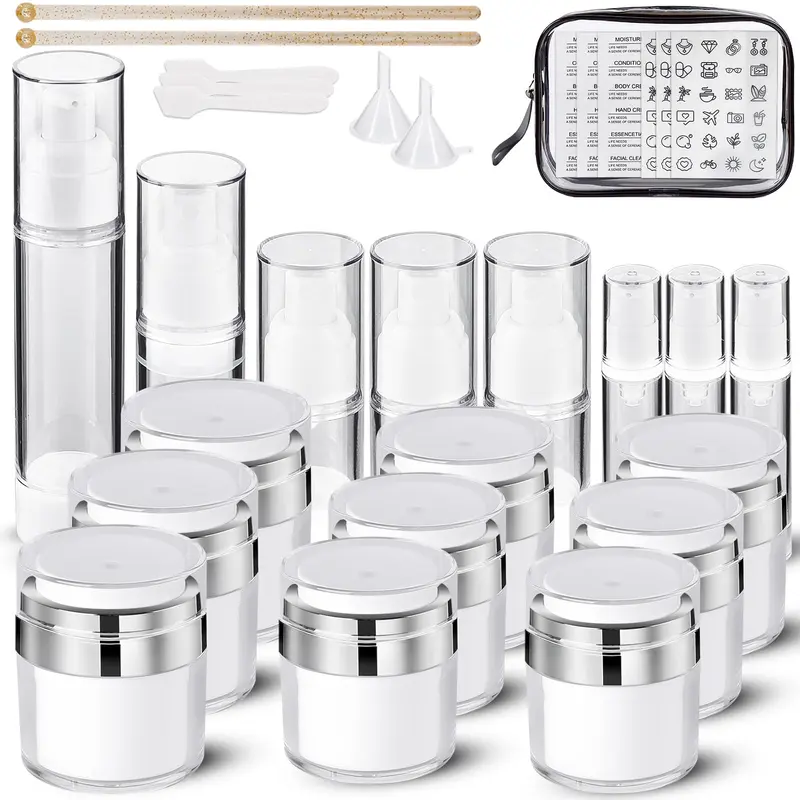 30 Bouteilles de Voyage KOUWICH – Pompe Airless TSA, 1.7/1/0.7/0.34oz, Sans Fuite