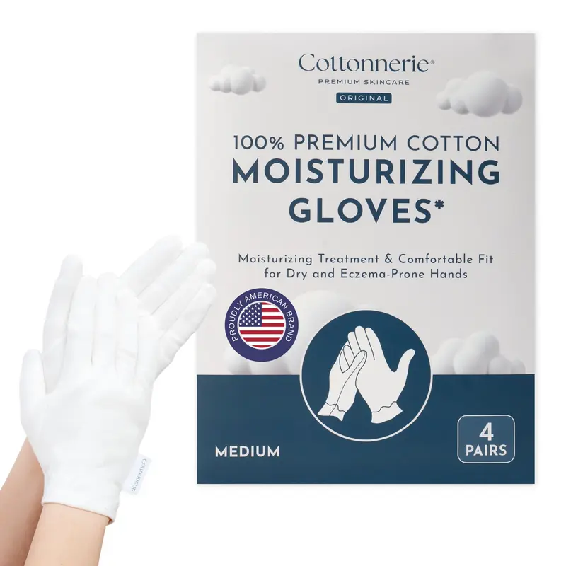 4 Paires Gants Cottonnerie Original en Coton – Gants de Nuit Hydratants pour Mains Sèches (Tailles S à XL)
