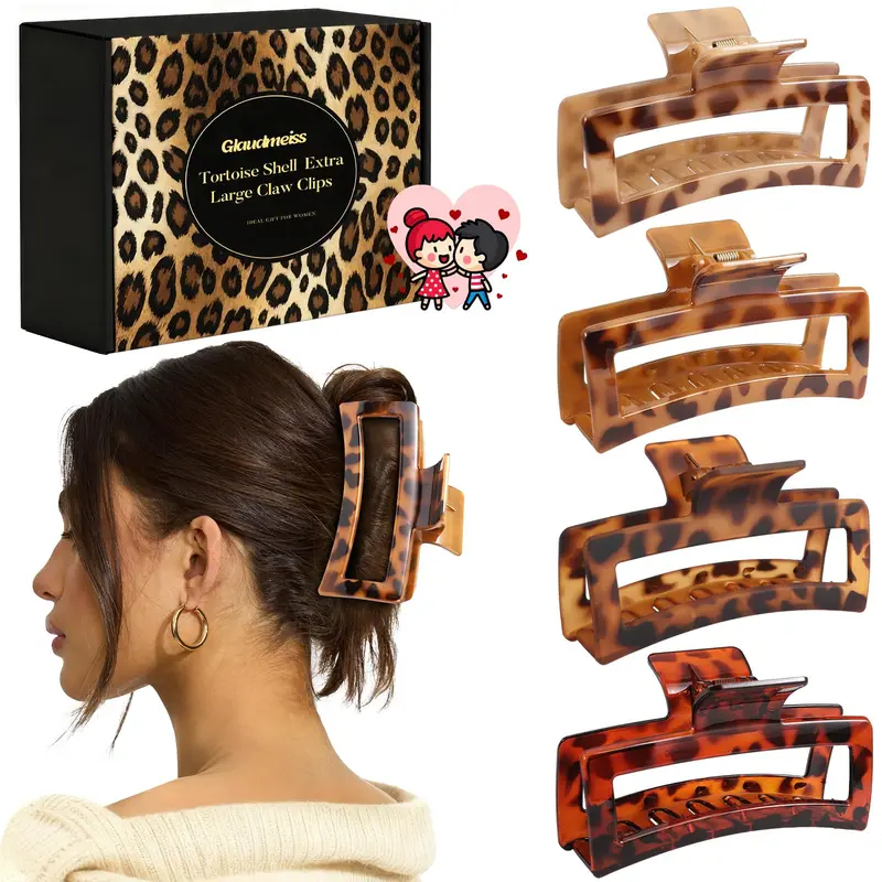 4 pièces Pinces à Griffes Extra-Larges 5 pouces – Écaille de Tortue pour Cheveux Épais et Bouclés
