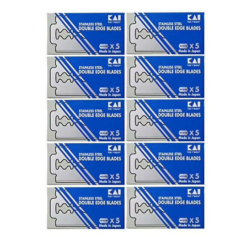 50 Lames Kai à Double Tranchant – Acier Inoxydable, Rasage Fin