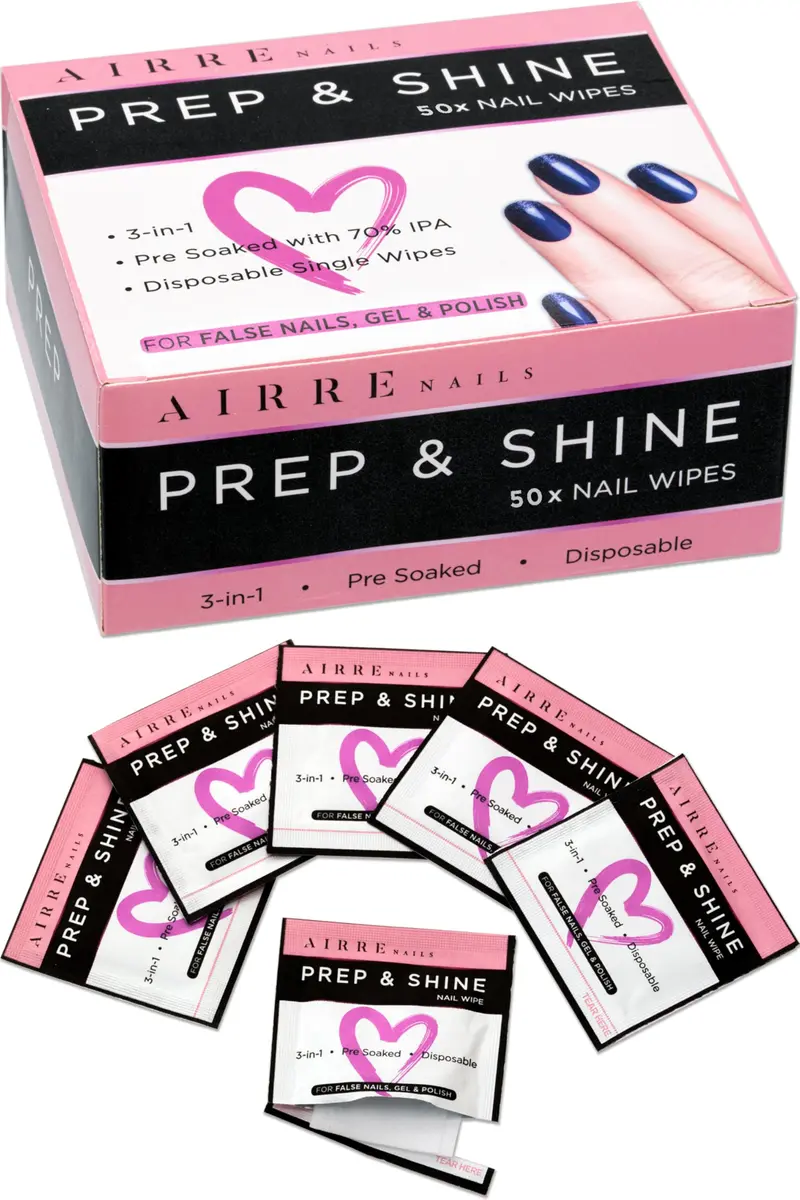 50 Lingettes alcool AIRRE NAILS Préparation & Éclat 3en1 – Dégraissage, Finition Sans Fibres