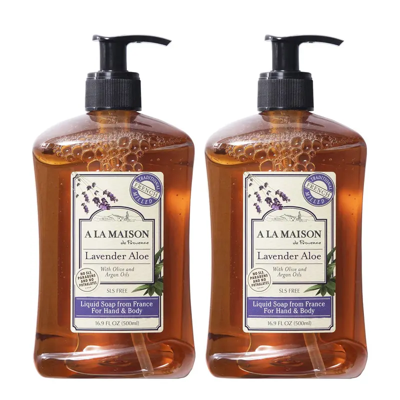 A LA MAISON de Provence Lavande Aloe – Gel Mains et Corps, Lot de 2, huile d'Argan, Olive et Vitamine E, 500 ml chacun