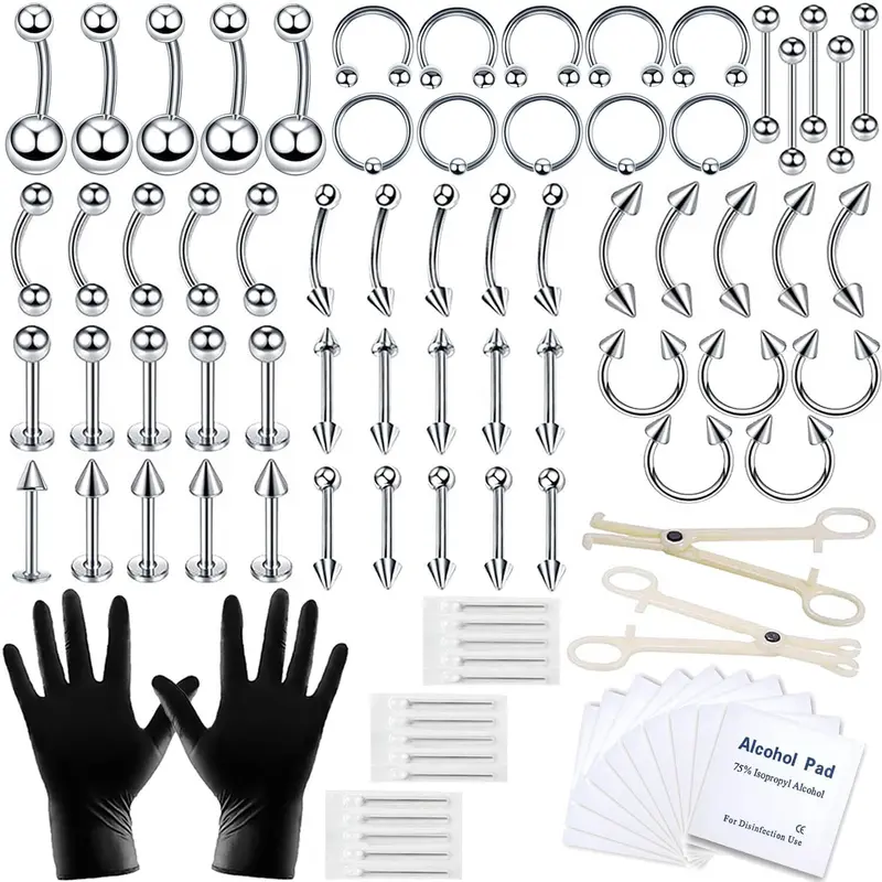 A-minusone 84 pièces Kit Piercings – 14G/16G, outils pro et bijoux acier inoxydable