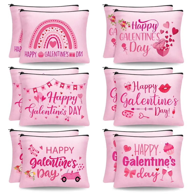 Abbylike — 12 Sacs à Maquillage pour la Journée des Galentines | Lot de Sacs en Toile Cadeau