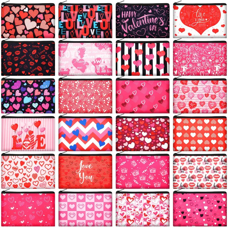 Abbylike 24 pièces Trousse Maquillage Saint-Valentin — Sacs Cosmétiques en Lin, Idée Cadeau Élégante