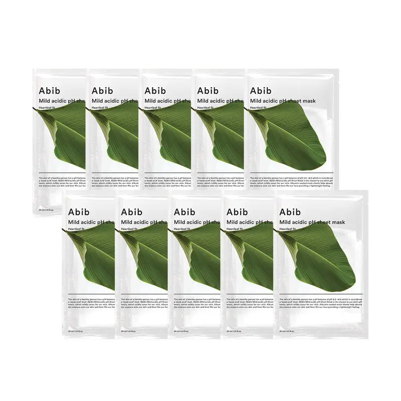 Abib Masque Feuille Heartleaf Fit — pH Doux, 30 ml, 10 sachets