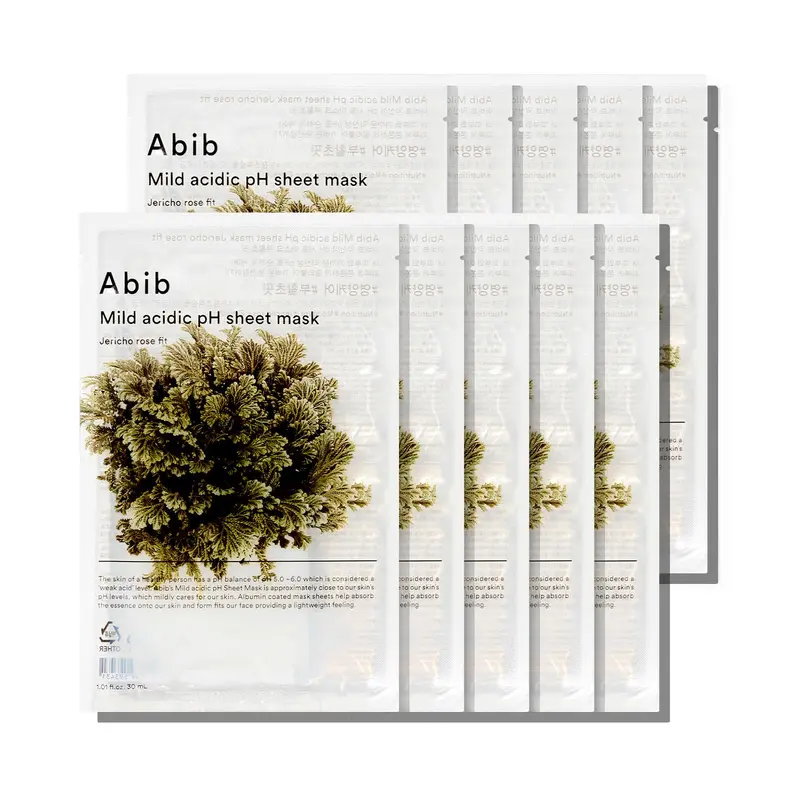 Abib Masque Feuille pH Doux Jericho Rose – Lot de 10, Soin Anti-âge pour Peau Sensible