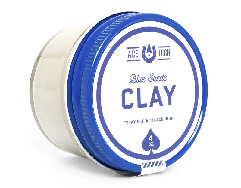 Ace High Blue Suede Hair Clay — Forte tenue, Fini satin à mat, Texture et épaisseur, 4 oz