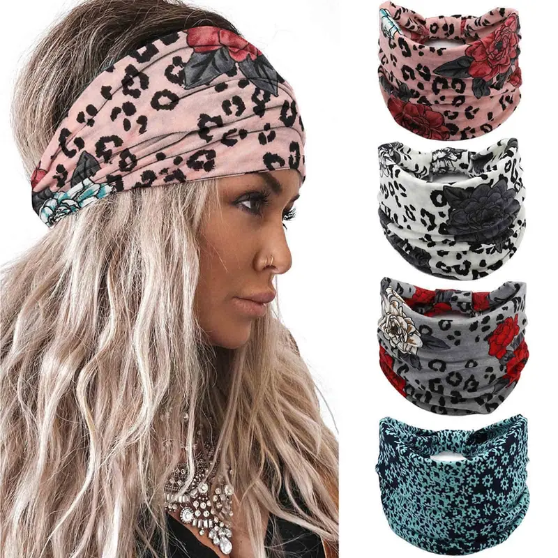 Acenail Bandeaux Larges Noeud Turban Floral – Lot de 4, Anti-Dérapants, Accessoires Cheveux Femmes