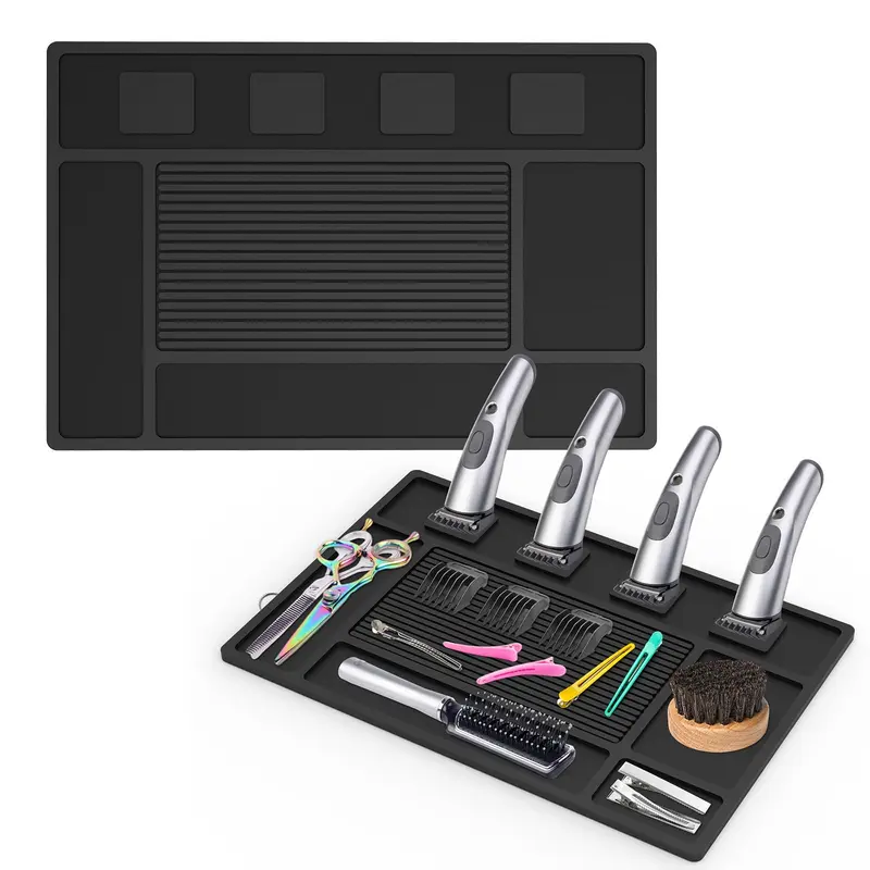 Acfunique Tapis Magnétique pour Barbiers – Organisateur d’Outils 4 Emplacements en Silicone Antidérapant