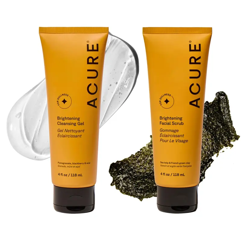 Acure Duo Gommage et Gel Nettoyant Visage – Éclat et Douceur, 2x118 ml, végane