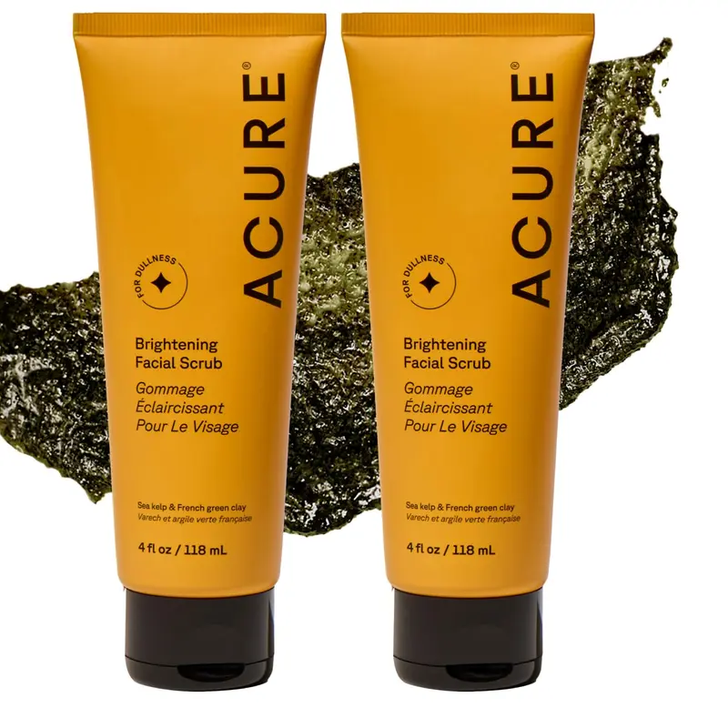Acure Gommage Éclaircissant pour le Visage – Nettoyage Exfoliant Quotidien, Algues Marines & Argile Verte (2 x 4 oz)