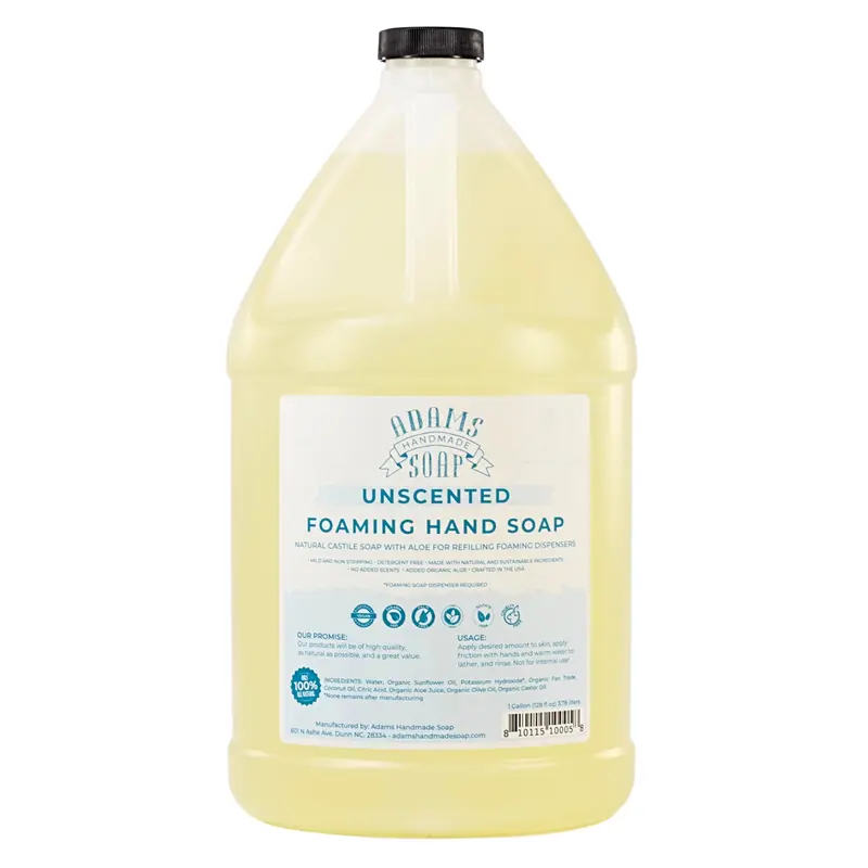 Adams Handmade Soap – Savon Moussant Castile Sans Parfum 1 Gal Refill