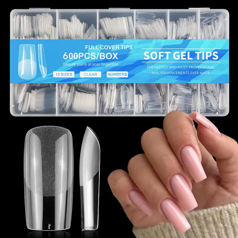 AddFavor 600pcs Tips Ongles Carrés – Faux Ongles Gel Plein Carré Transparent
