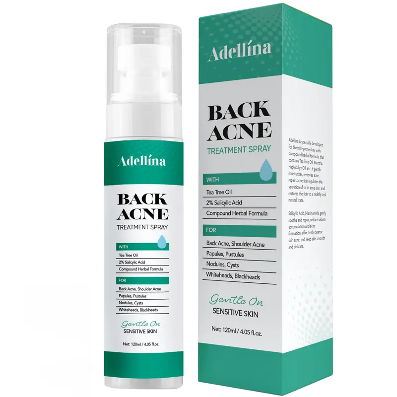 Adellina Spray Anti-Acné Dos et Corps – Acide Salicylique 2%, Huile d'Arbre à Thé et Niacinamide, 118 ml (4 oz)
