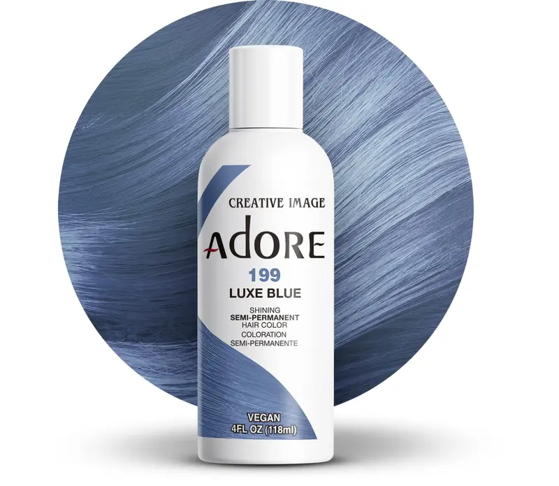 Adore 199 Luxe Bleu — Coloration Semi-Permanente Cheveux Bleus | Vegan et Cruelty-Free | Sans Ammoniac, Sans Peroxyde, Sans Alcool | 4 Fl Oz