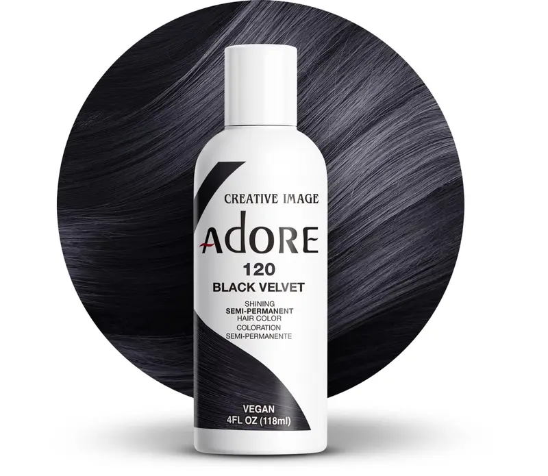 Adore Coloration Semi-Permanent Cheveux 120 Noir Velours | Vegan & Cruelty-Free | Sans Ammoniac, Sans Peroxyde, Sans Alcool | 118 ml