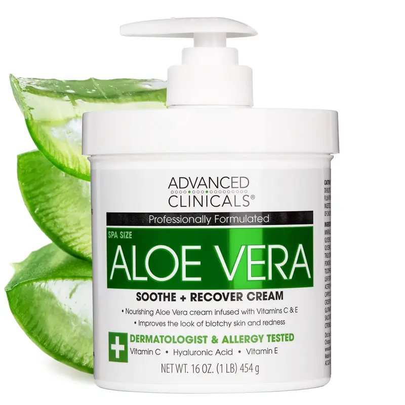 Advanced Clinicals Aloe Vera Lotion – Hydratation corporelle enrichie à l’acide hyaluronique, vitamine E et vitamine C – 16 oz