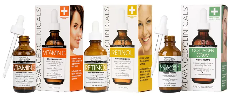 Advanced Clinicals - Coffret Sérums Visage (Rétinol, Vitamine C et Collagène), 3 pièces, 52 ml