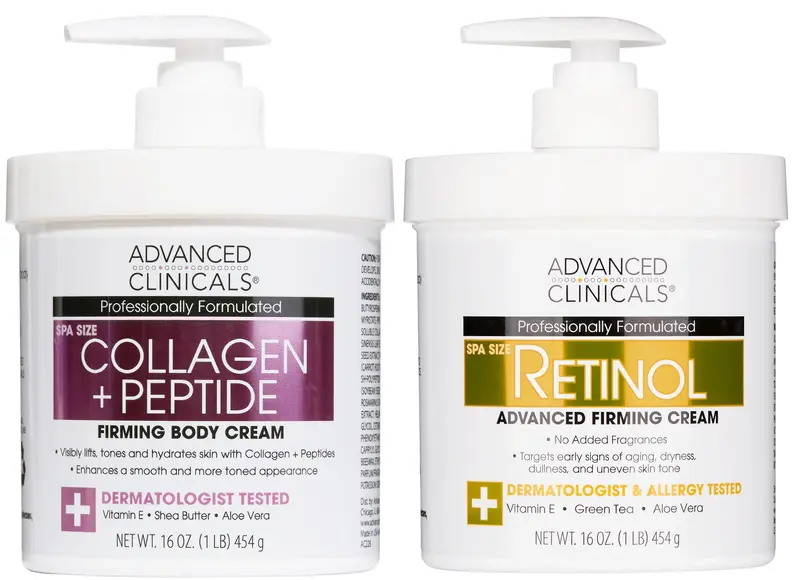 Advanced Clinicals Coffret Soin Peau 2 Pièces – Crème Retinol + Crème Collagène Visage et Corps