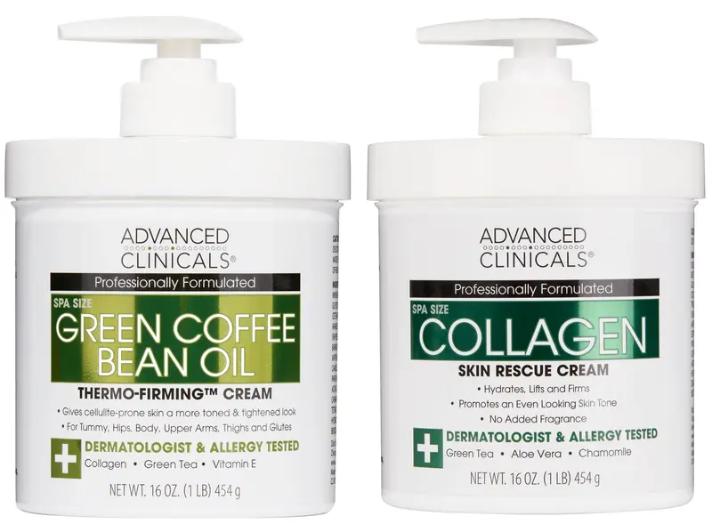 Advanced Clinicals Crème Collagène Sans Parfum – Corps et Visage Thermo-Firmante avec Huile de Café Vert, 2 Pièces
