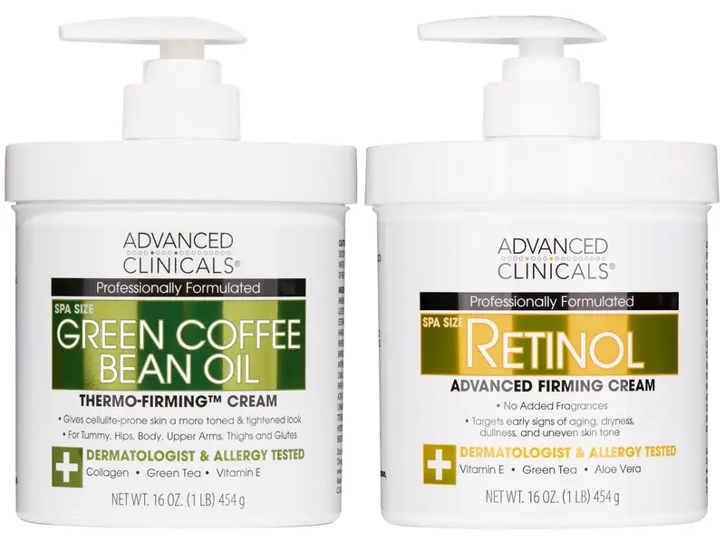Advanced Clinicals Crème Rétinol pour le Corps + Huile Café Vert Thermo-Firmante — Lot Soin Corps et Visage (2 Pièces)