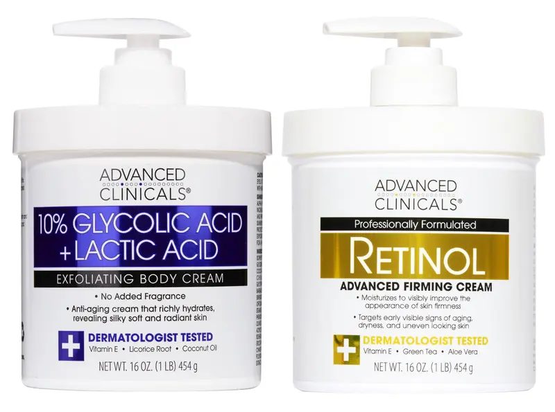 Advanced Clinicals Duo Crème-Corps au Rétinol et Lotion Glycolique 10% – Hydratation et Texture Uniforme