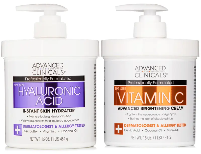 Advanced Clinicals Ensemble Acide Hyaluronique + Vitamin C – Soin Visage & Corps 2 Pièces