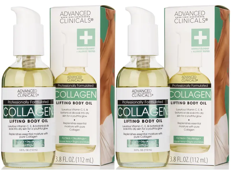 Advanced Clinicals – Huile Hydratante au Collagène pour Corps et Après Douche | Hydratation légère et peau visiblement plus lisse, 3,8 oz, 2 pièces