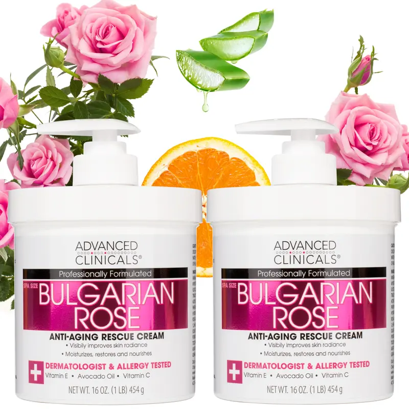 Advanced Clinicals – Lotion Rose Bulgare pour femmes | Hydratante vitamine C, 16 oz, lot de 2