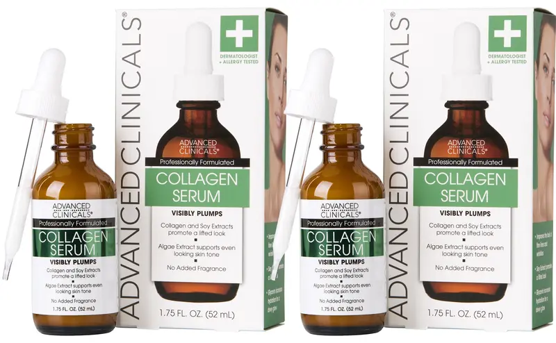 Advanced Clinicals Sérum Collagène Visage – Hydratation et Anti-âge, Lot de 2, Sans Parfum