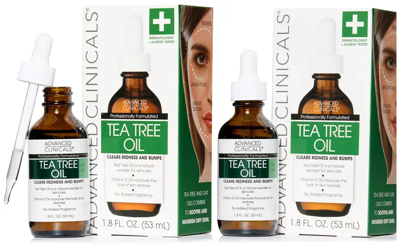 Advanced Clinicals Sérum Visage à l’Huile d’Arbre à Thé – Vitamine E & Botanicals, Pores Réduits, Teint Plus Lisse – Lot 2