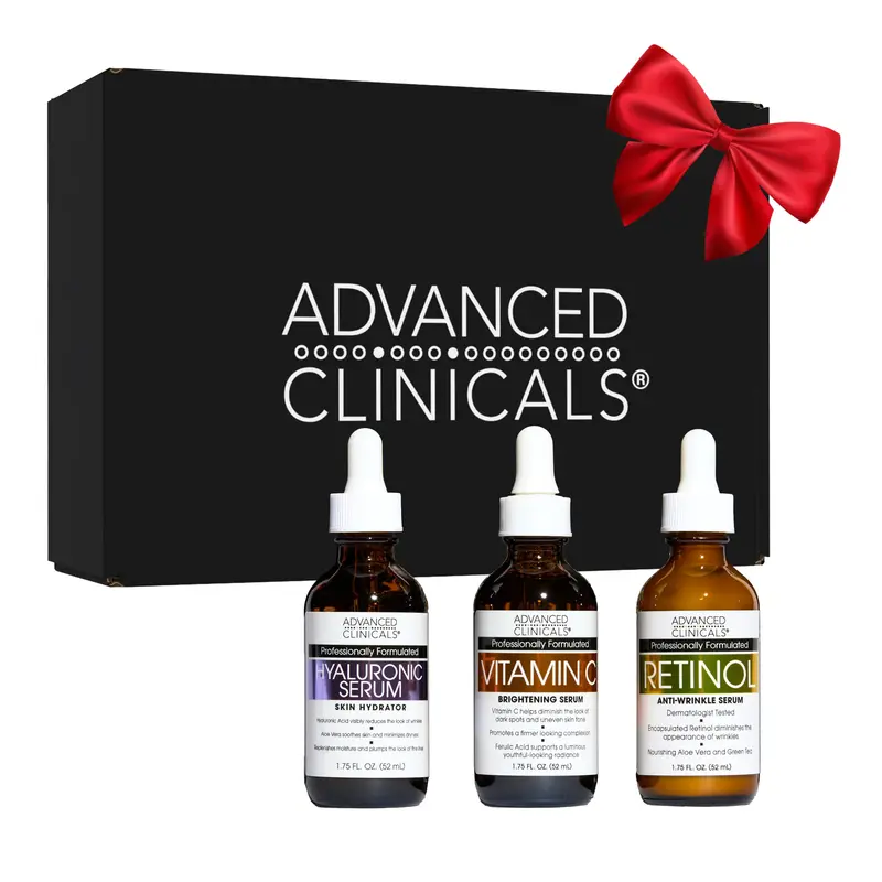 Advanced Clinicals Trio de Sérums Visage – Vitamine C, Rétinol & Acide Hyaluronique – Coffret Cadeau Voyage