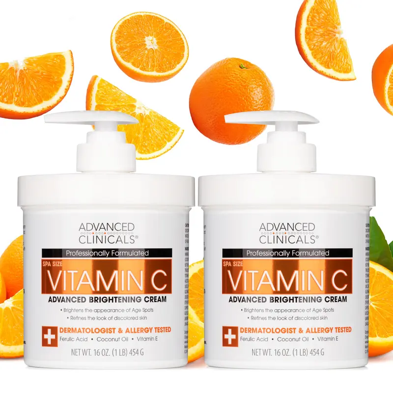 Advanced Clinicals Vitamine C Crème – Lotion Corps Éclatante | Hydratation et Teint Uniforme, Lot de 2