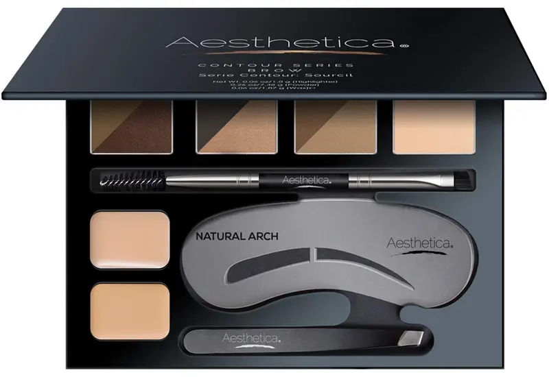 Aesthetica Kit Contourage Sourcils – Palette 16 Pièces, 6 Poudres & Accessoires