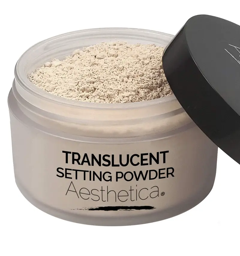 Aesthetica Poudre Libre Translucide — Finition Matte, Fixation Durable, Sans Talc ni Cruauté, Puff Velours Inclus