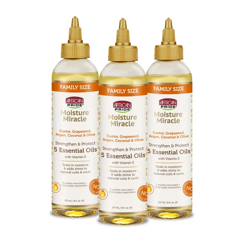 African Pride Huile Miracle Hydratation 5 Huiles Essentielles + Vitamine E (Pack 3 × 236 ml) | Hydratation, Brillance, Protection
