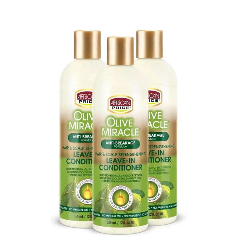 African Pride Olive Miracle Soin Sans Rinçage (3 Bouteilles) – Enrichi à l’huile d’olive et huile d’arbre à thé, 12 oz