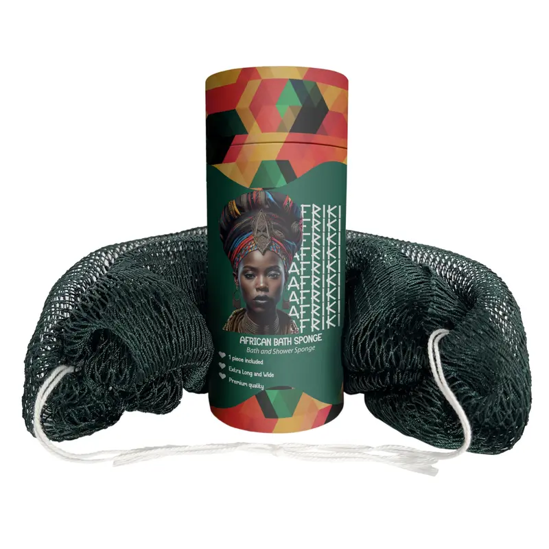AFRIKI Éponge en filet africain – Gommage corp exfoliant, entreprise noire et enracinée en Afrique | 45 po Vert forêt